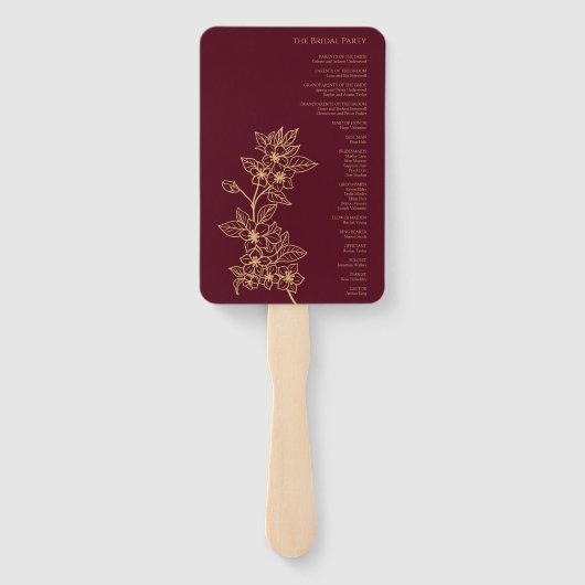 Bourgondisch Gouden Bloemen Bruidsprogramma waaier (Achterkant)