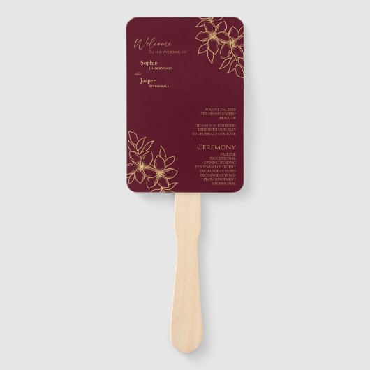 Bourgondisch Gouden Bloemen Bruidsprogramma waaier (Voorkant)
