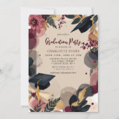 Bourgondisch gouden bloemengraduatefeest kaart (Voorkant)