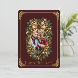 Bourgondisch gouden botanische fotolijst kerstkaar kaart