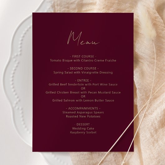 Bourgondisch Gouden Bruiloftschrift Menu