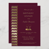 Bourgondisch Gouden Chevron Gestreepte Verjaardags Kaart (Voorkant / Achterkant)