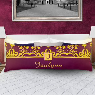 Bourgondisch Gouden Damast Monogram Personaliseerd Lichaamskussen