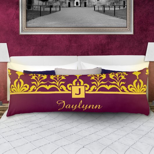 Bourgondisch Gouden Damast Monogram Personaliseerd Lichaamskussen