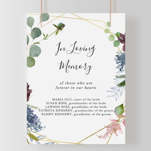 Bourgondisch gouden geometrisch 'In Loving Memory' Poster