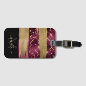 Bourgondisch Gouden Glitter Monogram Bagagelabel (Voorkant (horizontaal))