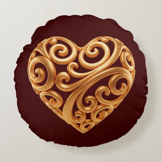 Bourgondisch Gouden Hart Symbool van Liefde Rond Kussen (Voorkant)