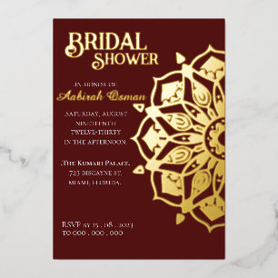 Bourgondisch Gouden Indiase Henna Mandala Bruidsdo Folie Uitnodiging