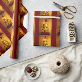 Bourgondisch Gouden Kerstboom Inpakpapier
