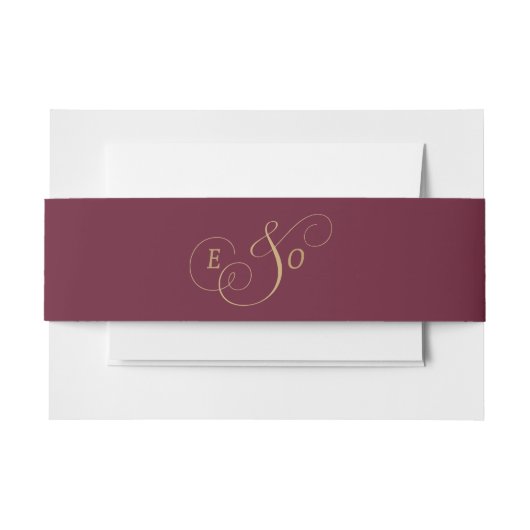 Bourgondisch Gouden Monogram Bruiloft Uitnodigingen Wikkel (Voorkant Voorbeeld)