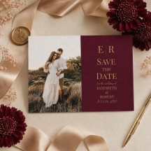 Bourgondisch Gouden Monogram Foto Save the Date Ka