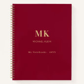 Bourgondisch gouden naam monogram notitieboek (Voorkant)