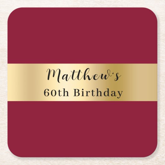 Bourgondisch gouden naamscript verjaardag kartonnen onderzetters (Voorkant)