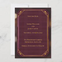 Bourgondisch Gouden Schotse Save the Date Kaart | 