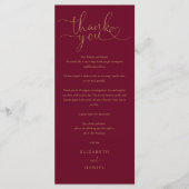 Bourgondisch gouden script bruiloft bedankkaart menu (Voorkant)