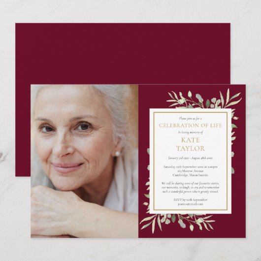 Bourgondisch groen Viering van het leven Foto Kaart (Voorkant / Achterkant)