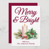 Bourgondisch handgeschreven script Merry & Bright Feestdagenkaart (Voorkant / Achterkant)