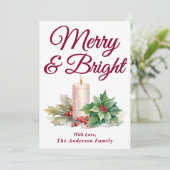 Bourgondisch handgeschreven script Merry & Bright Feestdagenkaart (Staand voorkant)