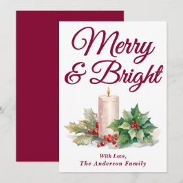 Bourgondisch handgeschreven script Merry & Bright Feestdagenkaart