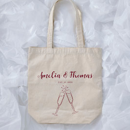 Bourgondisch handgetekend krabbelstrepen huwelijks tote bag