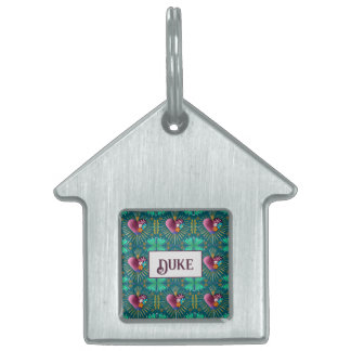 Bourgondisch hart met bloemen en gouden stralen huisdieren naamplaatje