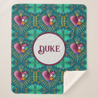 Bourgondisch hart met bloemen en gouden stralen sherpa deken