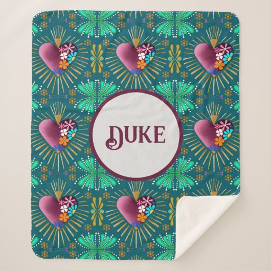 Bourgondisch hart met bloemen en gouden stralen sherpa deken (Voorkant)