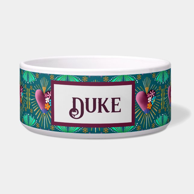 Bourgondisch hart met bloemen en gouden stralen voerbakje (Voorkant)