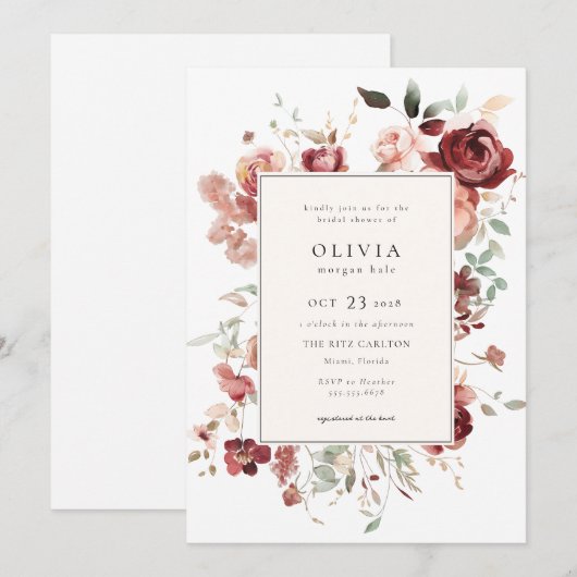 Bourgondisch herfst bloemenVrijgezellenfeest Kaart (Voorkant / Achterkant)