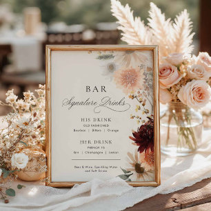 Bourgondisch herfst bloemig trouwsignaturebarmenu poster