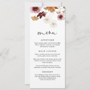 Bourgondisch herfst boho bloemenuw huwelijksmenu k kaart