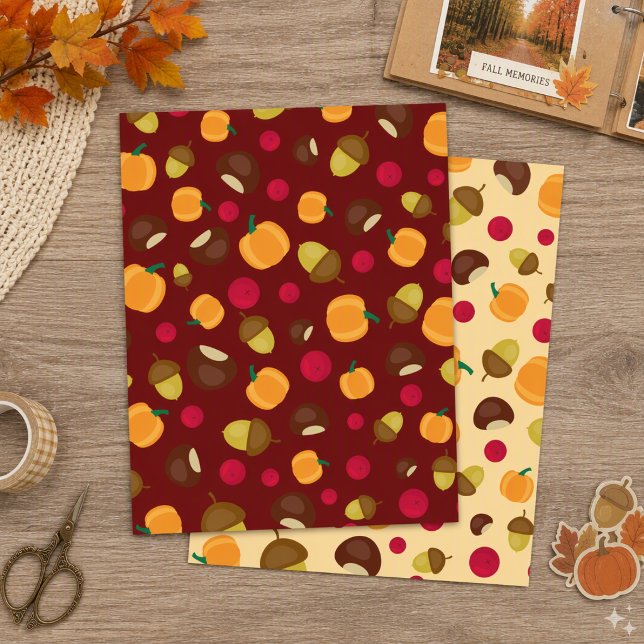 Bourgondisch herfst pompoen bessen scrapbook papie (Creator heeft geüpload)