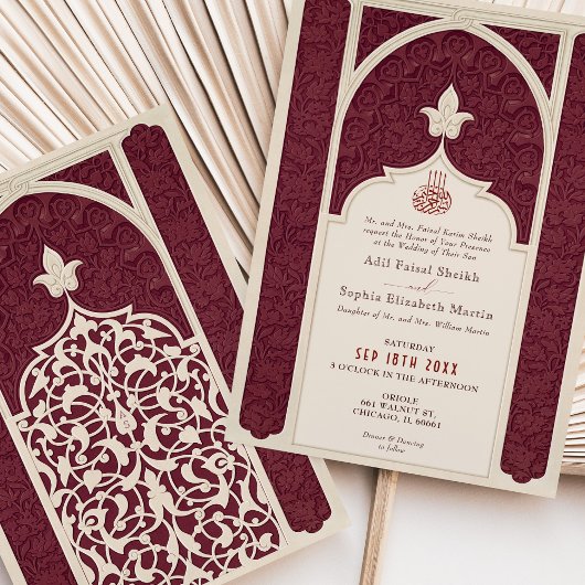 Bourgondisch Ivoor Islamitische bruiloft  Arabesk Kaart
