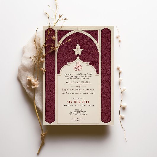 Bourgondisch Ivoor Islamitische bruiloft  Arabesk Kaart