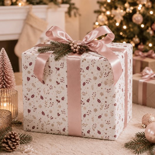 Bourgondisch kerstcadeaupapier met hulst en goud cadeaupapier