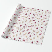 Bourgondisch kerstcadeaupapier met hulst en goud cadeaupapier (Uitgerold)
