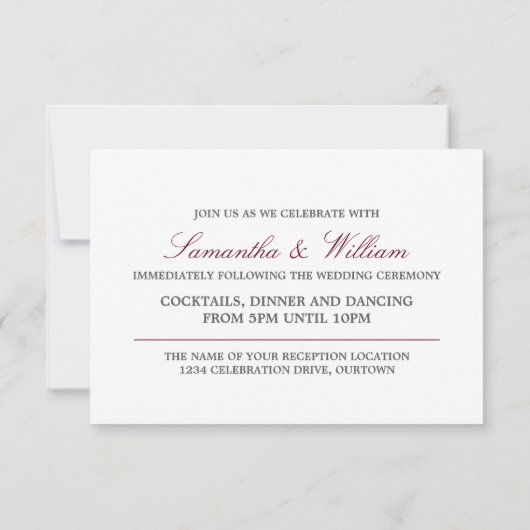 Bourgondisch lint Winter Bruiloftsreceptie Kaart (Achterkant)