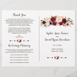 Bourgondisch Marsala Blush Bloemen Bruiloftsprogra