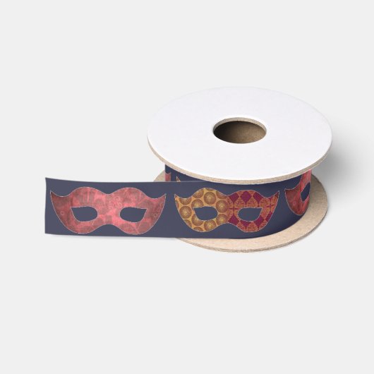 Bourgondisch Maskerade Maskers Patroon Satijnen Lint (Spoel)
