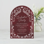 Bourgondisch Mexicaans Papel Picado Foto Afstudere Kaart (Staand voorkant)