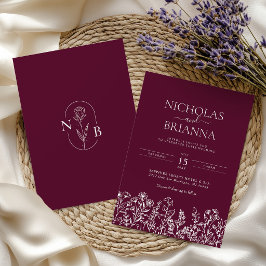 Bourgondisch Minimalistisch Trouwmonogram met Wild Kaart