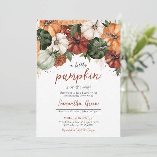 Bourgondisch pompoen Baby shower Kaart (Staand voorkant)