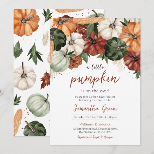 Bourgondisch pompoen Baby shower Kaart (Voorkant / Achterkant)