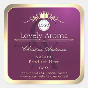Bourgondisch productlabel gouden rand logo monogra vierkante sticker