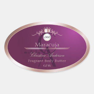 Bourgondisch productlabel roze gouden frame monogr ovale sticker