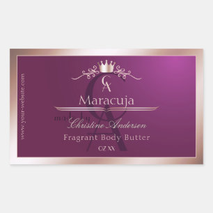Bourgondisch productlabel roze gouden frame monogr rechthoekige sticker
