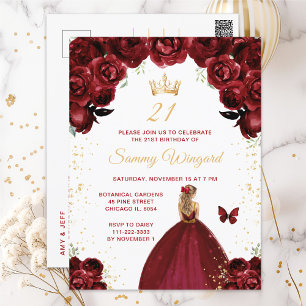 Bourgondisch Rode Blonde Haren Prinses Verjaardags Briefkaart