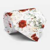 Bourgondisch Rode en Witte Bloem Bruids Stropdas (Opgerold)