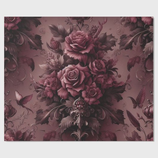 Bourgondisch rood bloemencadeau inpakpapier (Vlak)