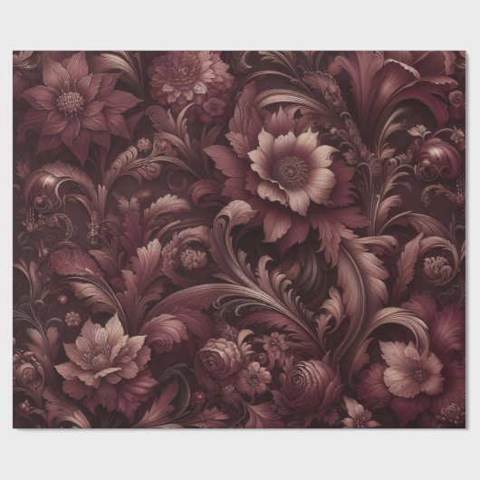 Bourgondisch rood bloemencadeau inpakpapier (Vlak)